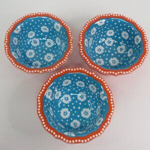 Set of 3 Pioneer Woman Melamine Dip Bowls Daisy Ditsy 4.75" dia 8oz Red Teal New